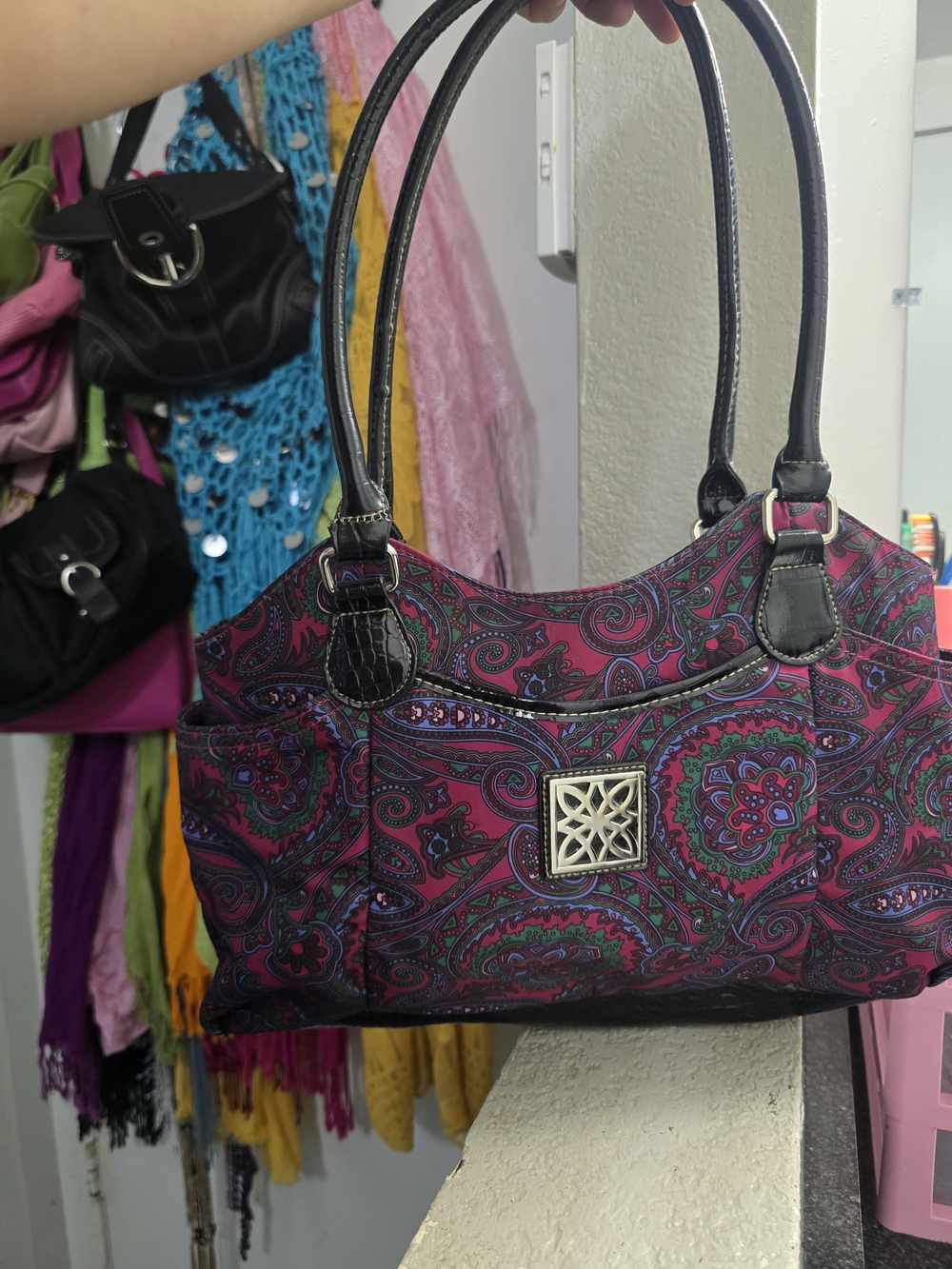 Women’s Paisley Pattern Shoulder Bag in Magenta and Black